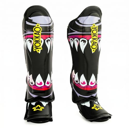 YOKKAO Microfiber Shin Guards - A-Grade Thai Microfiber | Multi-Layer Foam | Single-Shell Wrap | Produced at YOKKAO Factory, Thailand | S-L - color: Black Sharknado ll, size: Medium