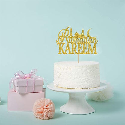 Gold Glitter Ramadan Kareem Cake Topper - Ramadan Muslim Islamic Decoration - Muslim Islam Eid Celebration Decoration