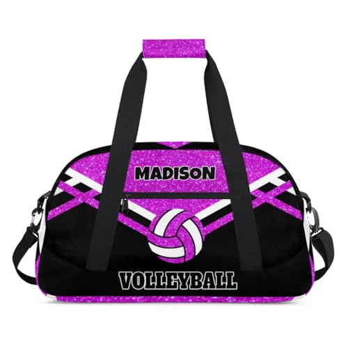 Custom Bag Name Duffel Bag Sports Volleyball Bags Travel Sports Gym Bag, Large Workout Bag, Bright Purple Glitters Black - color: Bright Purple