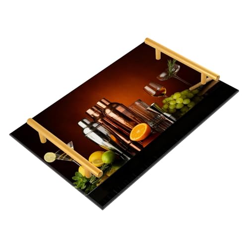 Bathroom Vanity Tray Counter Organizer, Cocktail Making Tools and Ingredients Decorative Tray with Handles Countertop Storage for Bathroom Bedroom Kitchen Home Farmhouse - color: Cocktail Making Tools and Ingredients