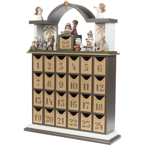 Precious Moments Countdown to Christmas Advent Calendar with Storybook – Wood/Resin Holiday Set with Figurines – 251438 - style: Nativity Countdown Advent Calendar