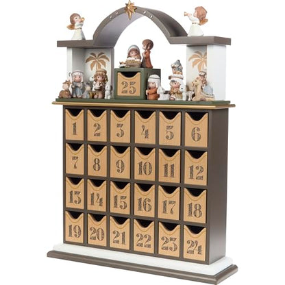 Precious Moments Countdown to Christmas Advent Calendar with Storybook – Wood/Resin Holiday Set with Figurines – 251438 - style: Nativity Countdown Advent Calendar