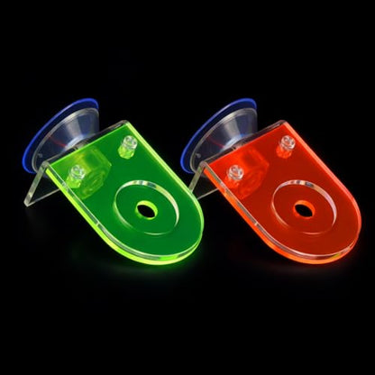 kcrygogo Acrylic Coral Frag Holder with Suction Cups, Single Hole Coral Plug Holder for Reef Tank Aquarium, Fluorescent Green & Fluorescent Red( 2PCS)