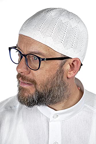 ihvan online Turkish Muslim Kufi Hats for Men, Taqiya, Takke, Peci, Islamic Caps, Ramadan Eid Islamic Gifts, Standart Size - color: White