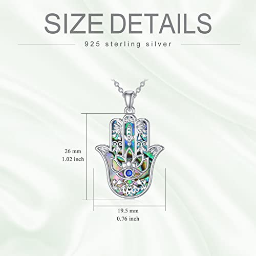 PROESS 925 Sterling Silver Hamsa/Allah Necklace Evil Eye Amulet Jewelry Gifts for Men Women - style: Abalone Shell Hamsa Necklace
