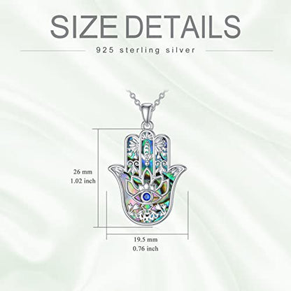 PROESS 925 Sterling Silver Hamsa/Allah Necklace Evil Eye Amulet Jewelry Gifts for Men Women - style: Abalone Shell Hamsa Necklace