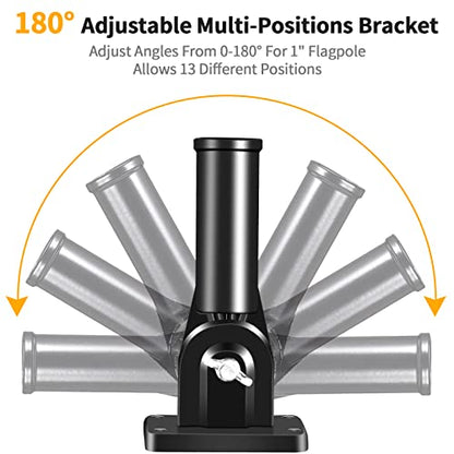 Flag Pole Holder Brackets, BONWIN 1" Flag Pole Mounting Bracket with Hardwares for House Wall Porch, 1" Inner Diameter, 180° Adjustable Multi Positions, Aluminium Alloy(1 Pack Black, Multi-Positions) - color: Black - 1 Pack