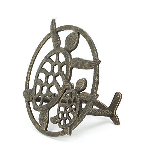 Zeckos Sea Turtle Garden Hose Holder, 12.25 Inch Diameter Bronze Cast Iron | Wall Mounted, 5.75 Inch Deep, Holds About 75 Feet of Hose, Bolts and Anchors Included - color: Sea Turtle - Bronze