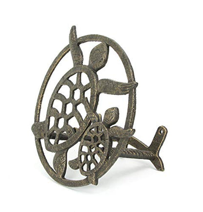 Zeckos Sea Turtle Garden Hose Holder, 12.25 Inch Diameter Bronze Cast Iron | Wall Mounted, 5.75 Inch Deep, Holds About 75 Feet of Hose, Bolts and Anchors Included - color: Sea Turtle - Bronze