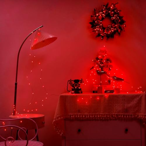 Ariceleo 2 Pack 16.4ft Battery Operated String Lights with Timer, Red with Synchronized Twinkle Mode, Fairy Lights Battery Powered, 50 LEDs, Idea for Christmas Bedroom Party Wedding - color: Red, size: 2 Pack-Upgrade