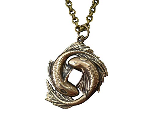 Baldur Jewelry Viking Wolf Yin Yang Necklace, Brass Norse Pendant - color: Koi Fish Yin Yang Necklace - Brass