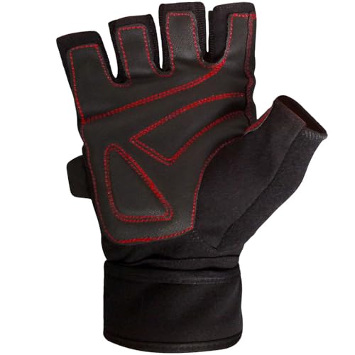 Meister Wrist Wrap Weight Lifting Gloves w/Gel Padding - color: Black / Red, size: Medium