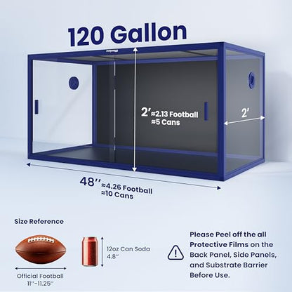 120 Gallon Reptile Tank for Bearded Dragon, Snake, Adult Reptile | Optimal Ventilation & Light Penetration by Rust Proof Mesh Top, Easy Assembly within 6 Steps with Clear Instruction - color: Dart Blue, size: 120 Gallon