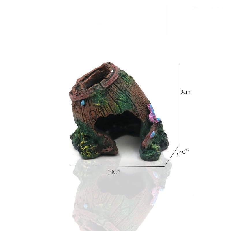 Aquarium Accessories Fish Tank Decor, Resin Craft Antique Shell Barrel Hideout for Fish Tank & Reptile Terrarium Decoration