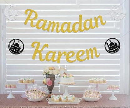 Ramadan Kareem Banner - Ramadan Mubarak Banner - Eid Festival Party Decorations Gold - size: Ramadan Kareem