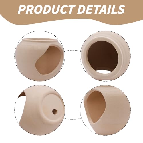 AnRui Fish Tank Hideout Ceramic Jar Aquarium Decorations Cave Cute Jar with a Hole Aquarium Accessories Decor Ornaments for Cichlid, Small Fish, Shrimp to Play Hide Breed Habitat, Apricot