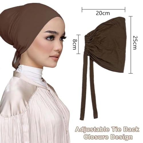Women Under Scarf Hat Hijab Undercap Islamic Muslim Under Scarf Hijab Cap with Tie-Back Closure - color: Black(1pcs)