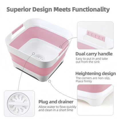 Collapsible Wash Basin for Baby Bottles - 2.4 Gallons Portable Wash Bin for RV Camping Sink, Space-Saving Dish Tub.Laundry & Utility Room Sinks (Pink) - color: Pink