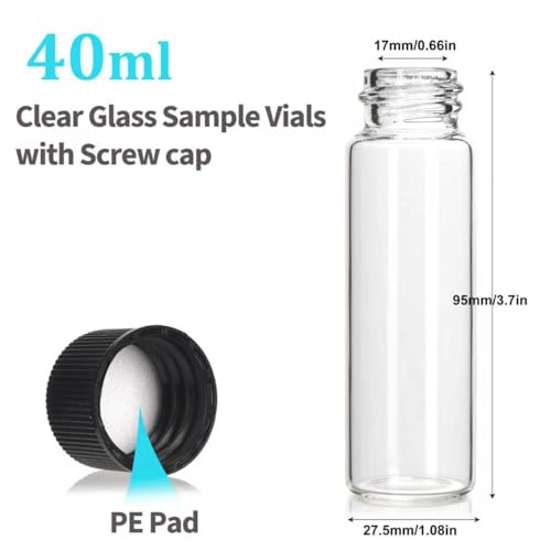 BIGLEE 30PCS 40ML Clear Small Glass Vials with Screw Caps - color: Clear, size: 40ML-30PCS