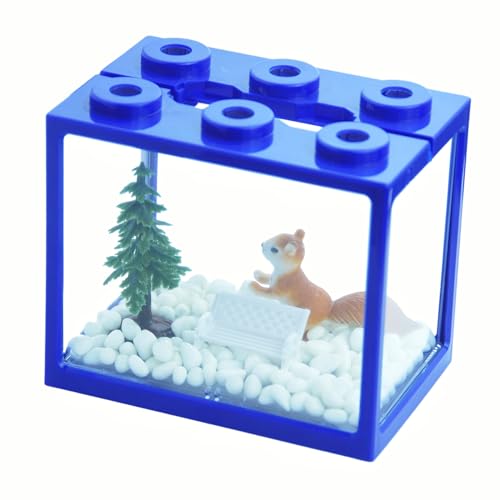 Small Sea Monkey Tank, Stackable Mini Betta Fish Tank Tinny Aquarium Kit with Aquarium Gravel, Moss Ball Tank Shrimp Tank 0.27 Gallon Acrylic Cube Fish Bowl for Shrimp Snails - color: Blue