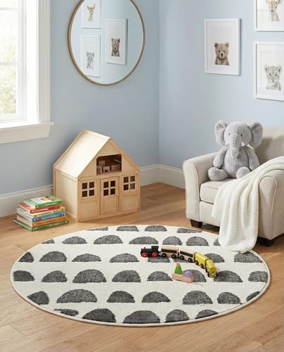 Rugs.com - Whimsy Kids Rug – 3 Ft Round Ivory and Gray Stain-Resistant Area Rug – Perfect for Playrooms, Nurseries, and Children's Bedrooms - color: Ivory and Gray, size: 3'3" (Round)