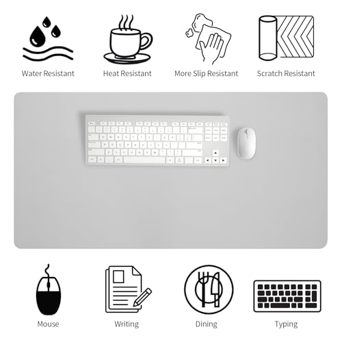 Bloss Large Desk Pad, 47.2" x 24" Desk Mat, Desk Pads on Top of Desks, Computer Mat Non-Slip, Desk Blotter Waterproof, Easy to Clean - Light Grey - color: Light Grey, size: 47.2" x 24"