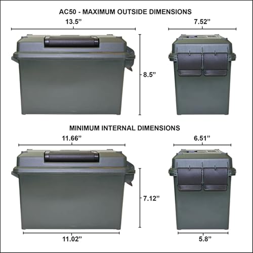 MTM AC50C-40 Ammo Can, 50-Caliber, Heavy-Duty Dual Latching System, Rugged Polypropylene Plastic, O-Ring Seal System, Water Resistant, Bulk Ammo Storage, USA Made, Black - color: Black