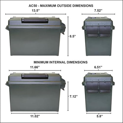MTM AC50C-40 Ammo Can, 50-Caliber, Heavy-Duty Dual Latching System, Rugged Polypropylene Plastic, O-Ring Seal System, Water Resistant, Bulk Ammo Storage, USA Made, Black - color: Black