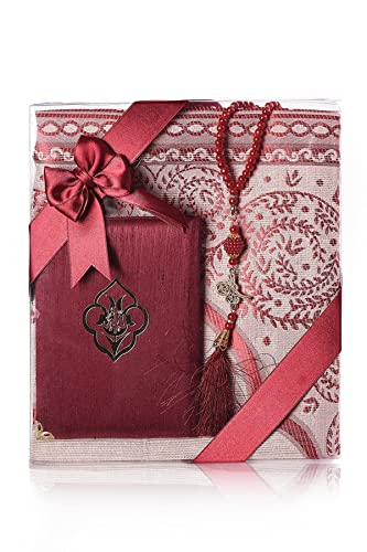Muslim Prayer Rug, Yaseen Surah Pocket-Size Book & Prayer Beads Set, Perfect Islamic Gift I Mawlid Gift I Suitable for Men, Women and Kids I Islamic Ramadan Eid Gifts, (Burgundy,15 Sets) - color: Burgundy, size: 15 Sets