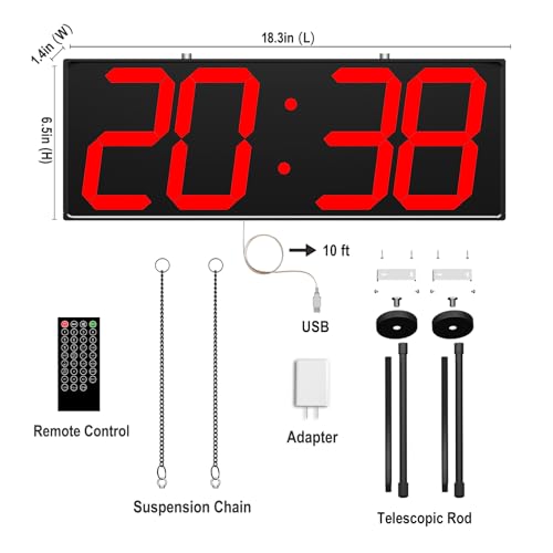 CHKOSDA Digital Wall Clock with Double Sided Display, Large LED Clock with Timer,Alarm,Temperature and Date,Two Faced Hanging Digital Clock Large Display for Multiple Public Places(Red) - color: Red