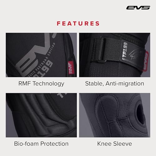 EVS TP199 Travis Pastrana, Moto Knee/Shin Guard, Reactive Memory Foam | CE Level 2 knee protection w/ RMF impact foam, breathable air mesh, stabilizer sleeve, silicone grippers, polyflex shin guard - color: Blackout, size: Youth