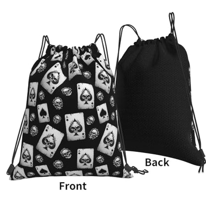Unisex Polyester Gym Sack, Poker Skull Hearts Card Black, Drawstring Sackpack for Soccer Basketball Ball Storage - color: Pattern (358)