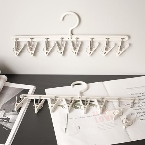 Foshine Clothes Hanger 2 Pack with 8 Clips,Clothes Drying Racks for Drying | Windproof For Drying Socks Bras Underwears Baby Clothes, Hats Scarfs Towels Pants and Gloves Diaper - color: Gray