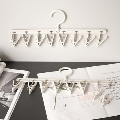 Foshine Clothes Hanger 2 Pack with 8 Clips,Clothes Drying Racks for Drying | Windproof For Drying Socks Bras Underwears Baby Clothes, Hats Scarfs Towels Pants and Gloves Diaper - color: Gray