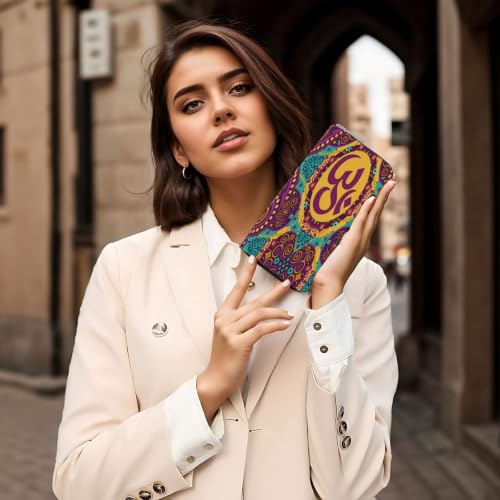 Indian-Inspired Om Symbol Mandala PU Leather Long Wallet for Women Men, Zipper Clutch Wallet RFID Card Holder Organizer - color: Indian-Inspired Om Symbol Mandala