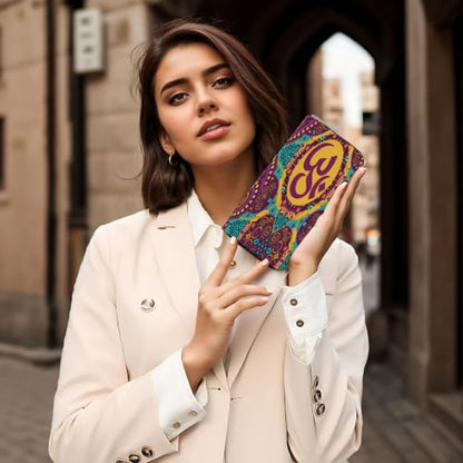Indian-Inspired Om Symbol Mandala PU Leather Long Wallet for Women Men, Zipper Clutch Wallet RFID Card Holder Organizer - color: Indian-Inspired Om Symbol Mandala