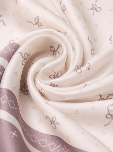 Satin Hijab Scarf for Women, Silk-Feeling Muslim Headscarf, Digital Bow Letter Print Head Wrap Shawl for Summer - color: Beige
