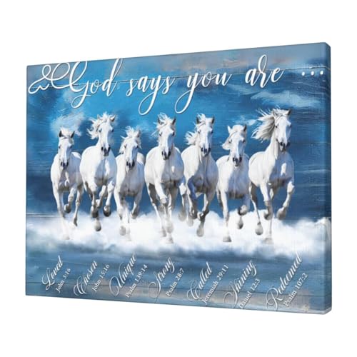 Horse Wall Art 7 Lucky Horses Pictures Wall Decor Christian Bible Verse Canvas Print Religious Scriptures Painting Home Decoration Unframed Artwork for Living Room Bedroom Kitchen Office 16"X24" - color: 7 Horses, size: 16"L x 24"W