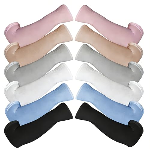 6 Pairs UV Protection Arm Sleeves for Men Women Cooling Tattoo Cover Up, Sun Compression Sleeve Breathable Multicolor