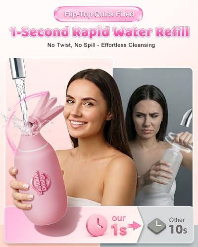 Flip-Top Peri Bottle-400ml Leakproof Portable Bidet with Single-Hole Boost Technology, Easy-Fill Design & Hook Storage, Medical-Grade BPA-Free for Postpartum Recovery, Feminine Hygiene & Travel(Pink)