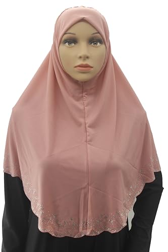 Instant Hijab Scarf for Women Muslim Women Clothing Headscarf for Girls with Czech Rhinestone - color: Dark Pink-wavy Edge