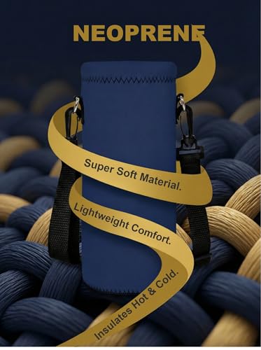 Neoprene Water Bottle Carrier Bag with Adjustable Shoulder Strap,Insulated Water Bottle Cover for Stainless Steel/Glass/Plastic Bottles - color: Navy Blue, size: 500ml
