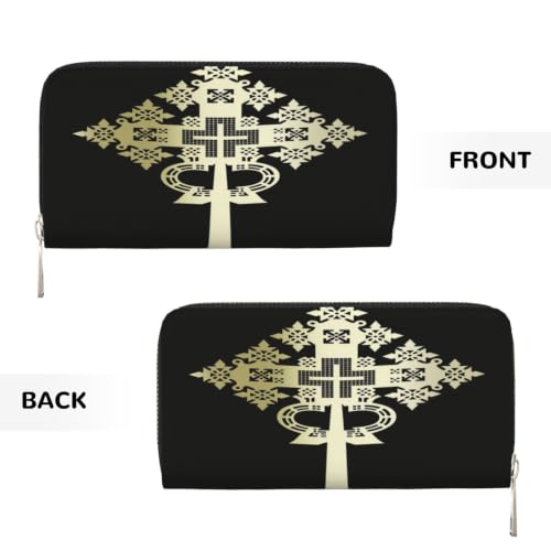 Ethiopian Cross PU Leather Long Wallet for Women Men, Zipper Clutch Wallet RFID Card Holder Organizer - color: Ethiopian Cross3