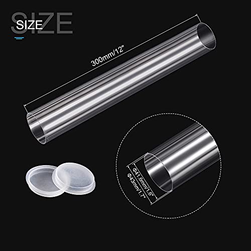 MECCANIXITY Clear Storage Tube Small Plastic Round Tubing with Caps Rigid Bottle Container 41.6x43x300mm/12 Inch Length for Item Stored - size: 41.6x43x300mm