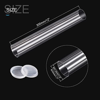 MECCANIXITY Clear Storage Tube Small Plastic Round Tubing with Caps Rigid Bottle Container 41.6x43x300mm/12 Inch Length for Item Stored - size: 41.6x43x300mm
