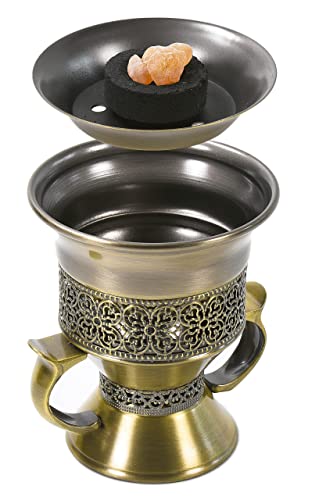 Frankincense Resin Incense Burner, Incense Censer, Bakhoor Burner, Charcoal Incense Burner, Incense Burner with Handle Tongs for Yoga, Spa Aromatherapy - color: Bronze