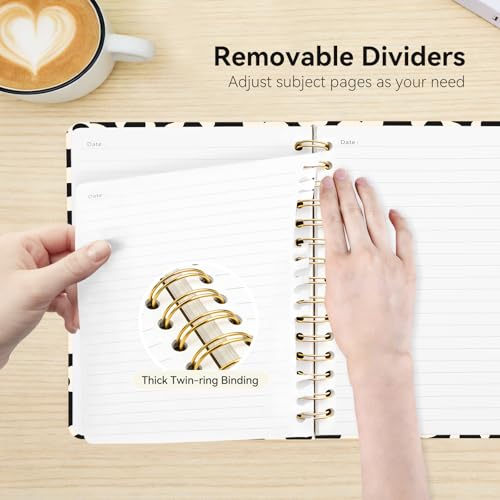Lined Spiral Journal Notebook, A5 College Ruled Spiral Notebook for Women, Hardcover with Elegant Design for Work and Note-Taking, 5.5 * 8.25 inch, 160 Pages, Black and White Flower - color: Black and White Flower