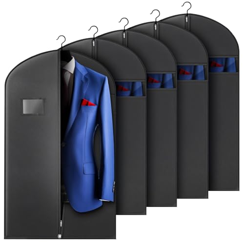 Hleelomi 5 Pack 40-inch Suit Bag Garment Bag for Travel and Storage, Garment Bags for Hanging Clothes with Zipper and Visible Transparent Window, Black - color: black, size: 40“ （5 pack)