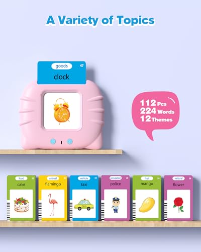Airbition Talking Flash Cards for Toddlers 1 2 3 4 Year Olds, Montessori Language Learning Toys with 224 Words, Pocket Speech Therapy Toys, Children's Sensory Educational Device, Pink - style: 224 Words English Pink