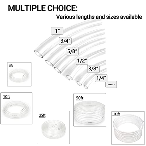 1’’ ID × 1-1/4’’ OD - 50 ft Clear Plastic Vinyl Tubing, Flexible PVC Hose Lightweight BPA Free and Non-Toxic vinyl Tube for Transfer Water Air Oil | Flexible PVC Hose Lightweight BPA Free and Non-Toxic vinyl Tube for Transfer Water Air Oil - size: 1’‘, st
